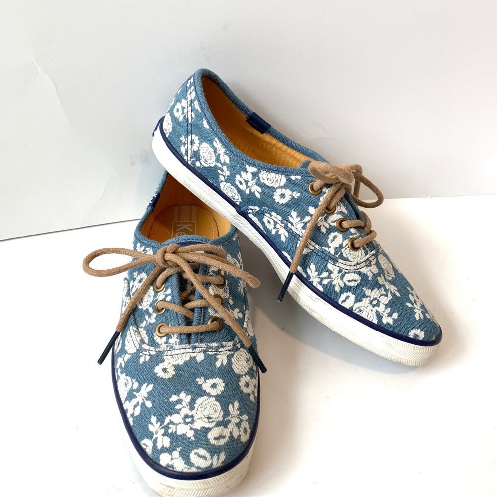 KEDS Blue Denim Floral Lace Up Sneakers—SZ. 6 - Picture 1 of 11